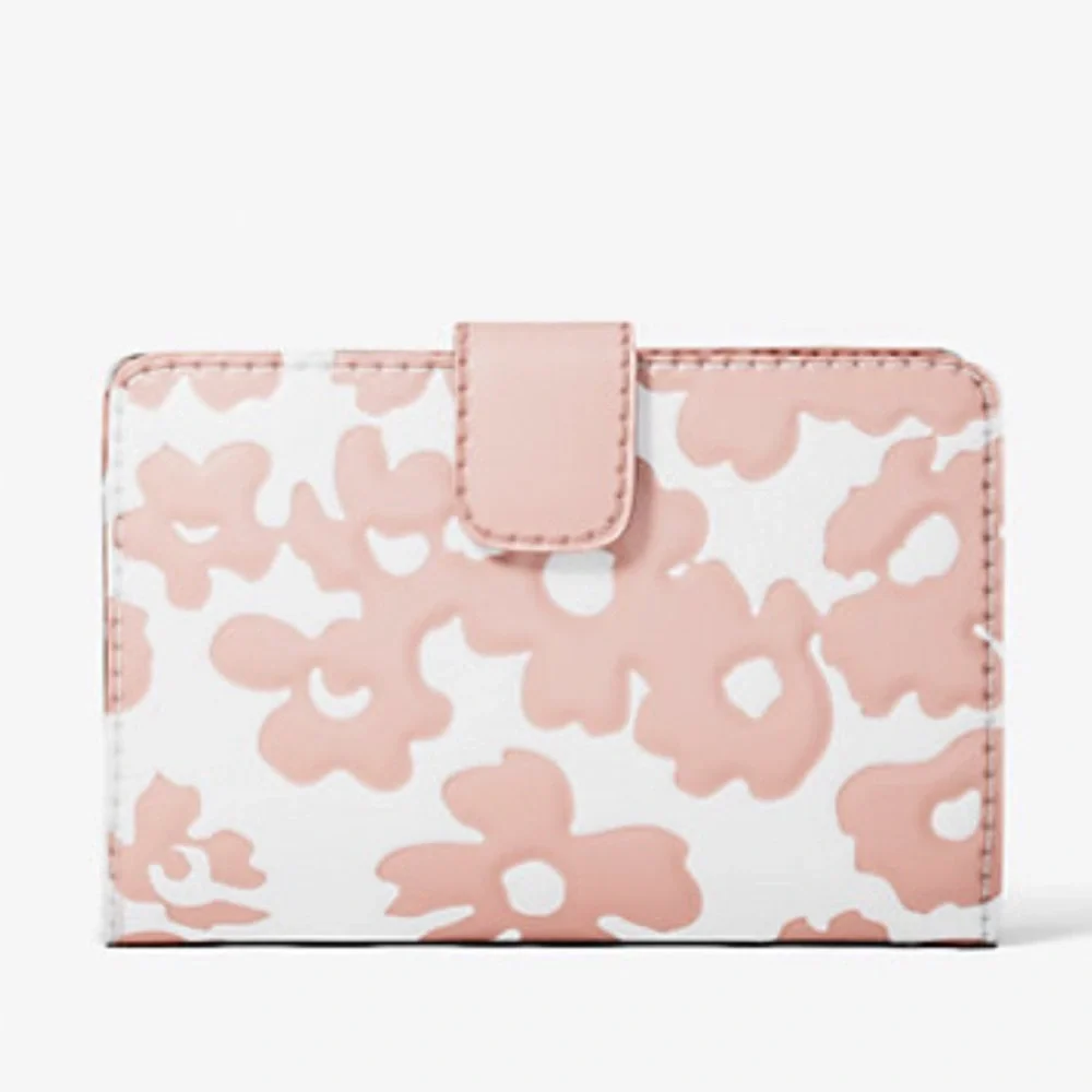 Michael Kors Jet Set Medium Floral Print Bi-Fold Wallet  POWDER BLUSH NWT